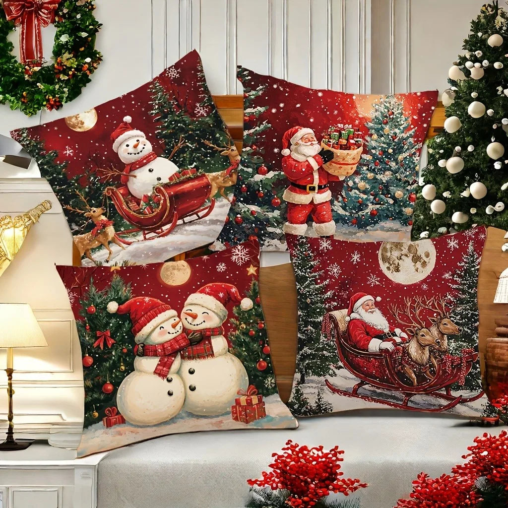 Christmas Throw Pillow Cover Hand Washable Zipper Sofa Living Room Holiday Printed Polyester Home Decor Pillow Cover