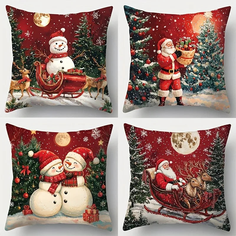 Christmas Throw Pillow Cover Hand Washable Zipper Sofa Living Room Holiday Printed Polyester Home Decor Pillow Cover