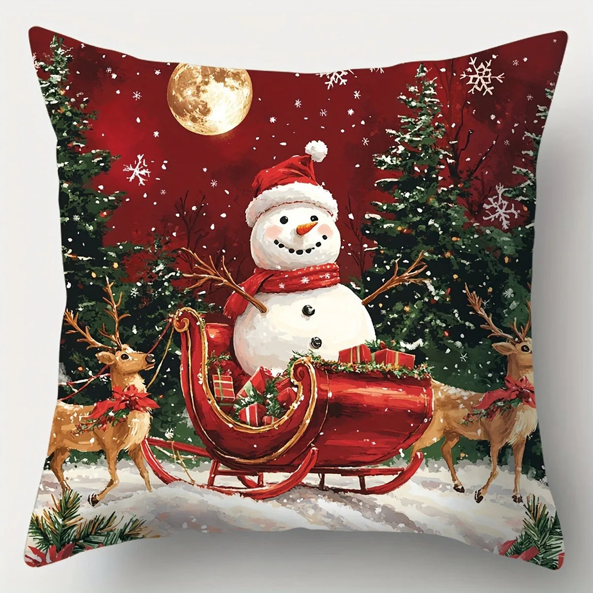 Christmas Throw Pillow Cover Hand Washable Zipper Sofa Living Room Holiday Printed Polyester Home Decor Pillow Cover