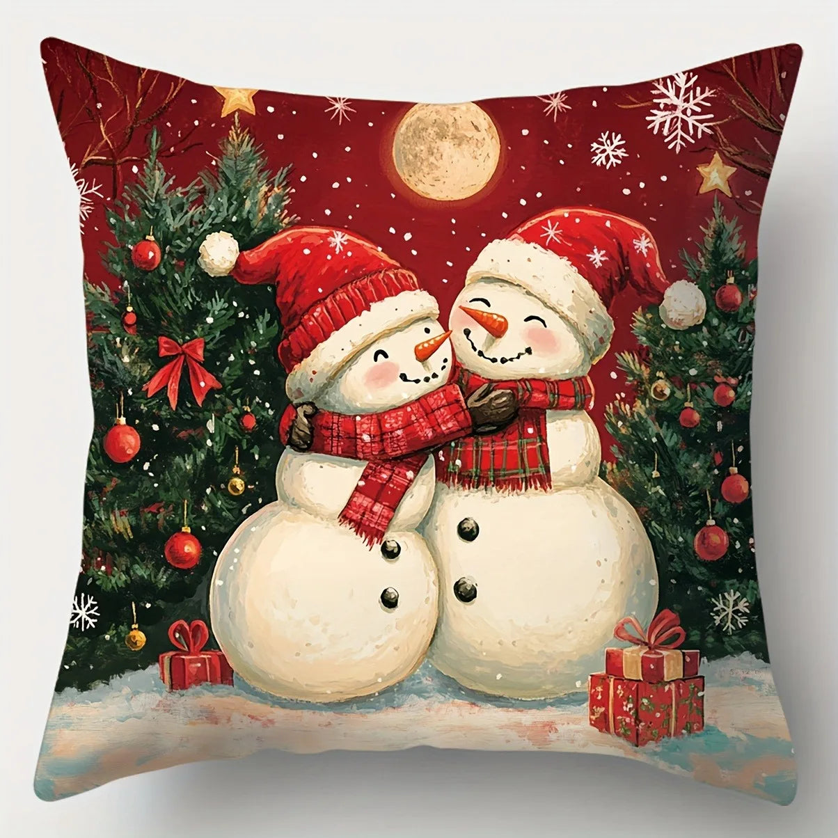 Christmas Throw Pillow Cover Hand Washable Zipper Sofa Living Room Holiday Printed Polyester Home Decor Pillow Cover