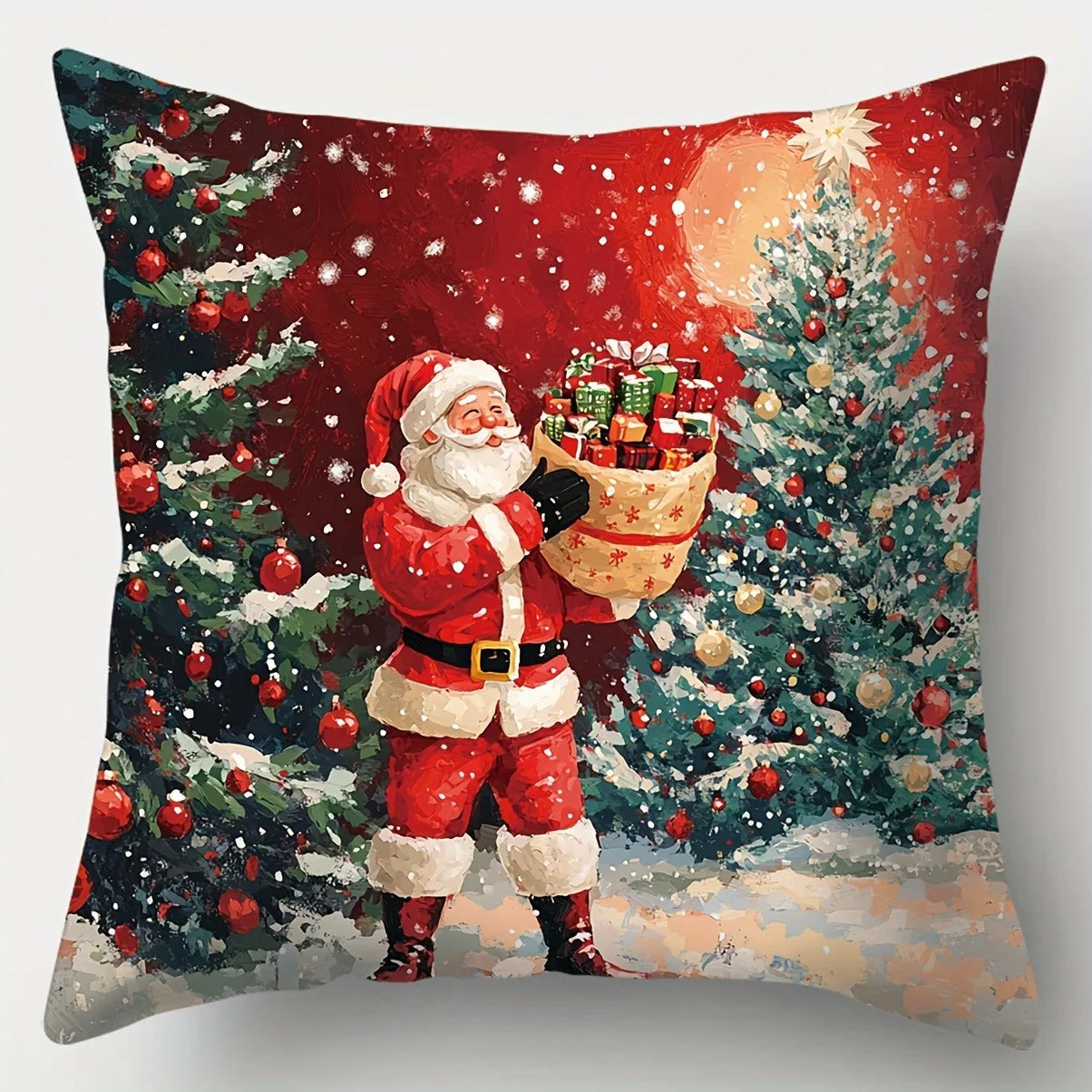 Christmas Throw Pillow Cover Hand Washable Zipper Sofa Living Room Holiday Printed Polyester Home Decor Pillow Cover