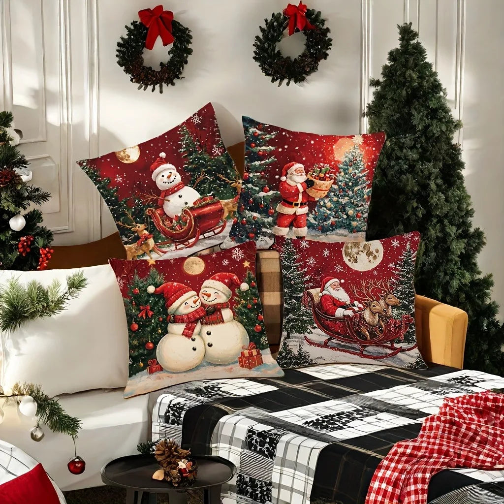 Christmas Throw Pillow Cover Hand Washable Zipper Sofa Living Room Holiday Printed Polyester Home Decor Pillow Cover